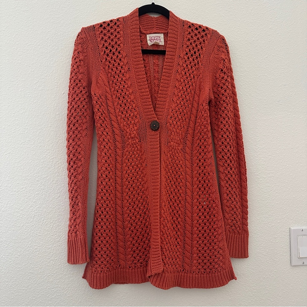 Anthropologie Rosie Neira Women's Open Knit Cardigan in Rust